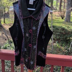 Parsley & Sage Black Vest with Pink and Blue Accents
